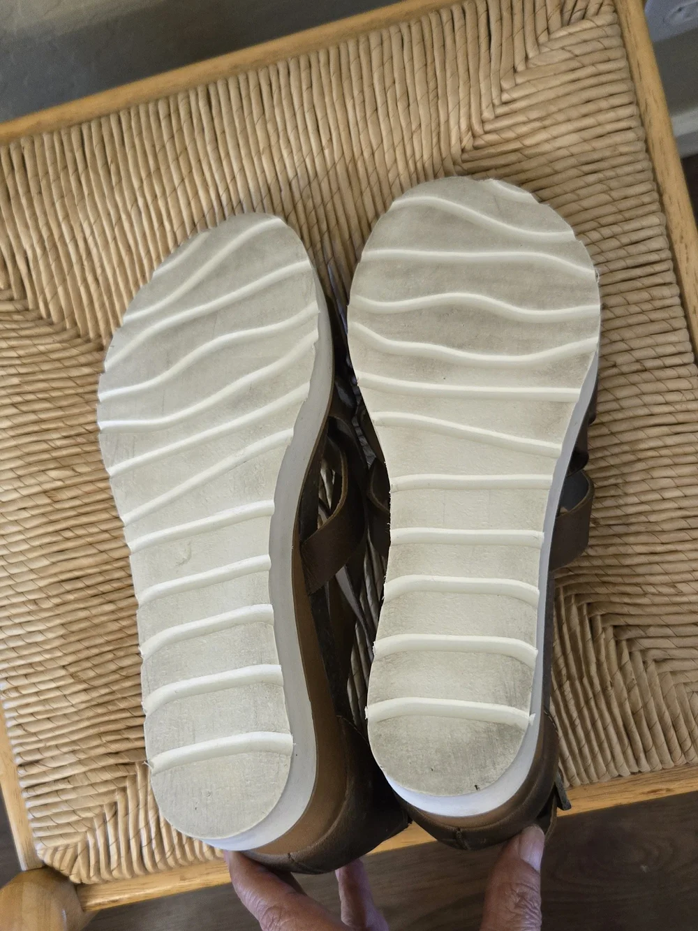 Diba Brown Leather Strappy Wedge Sandals with White Sole, Sz 8.5